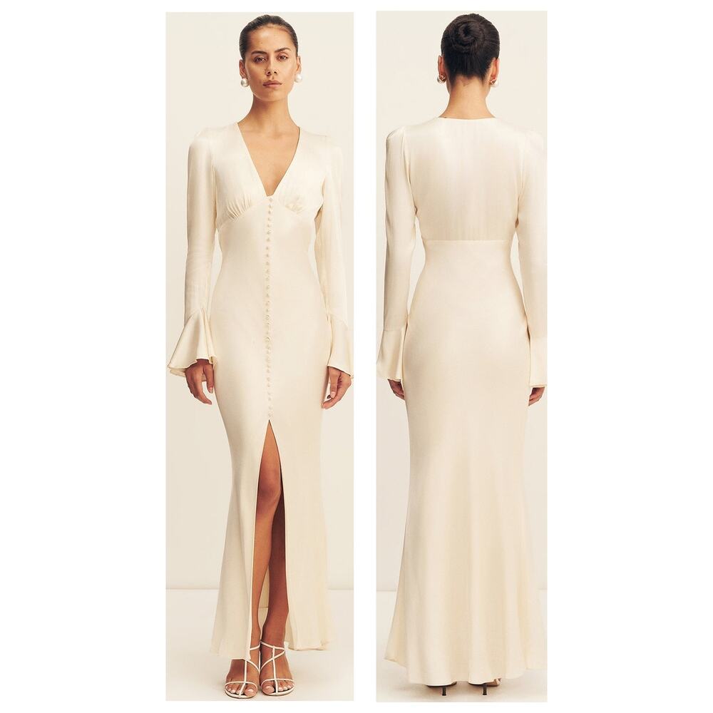 Shona Joy La Lune Bias Dress Frill Cuff Button Bridal Party Formal Wedding 0